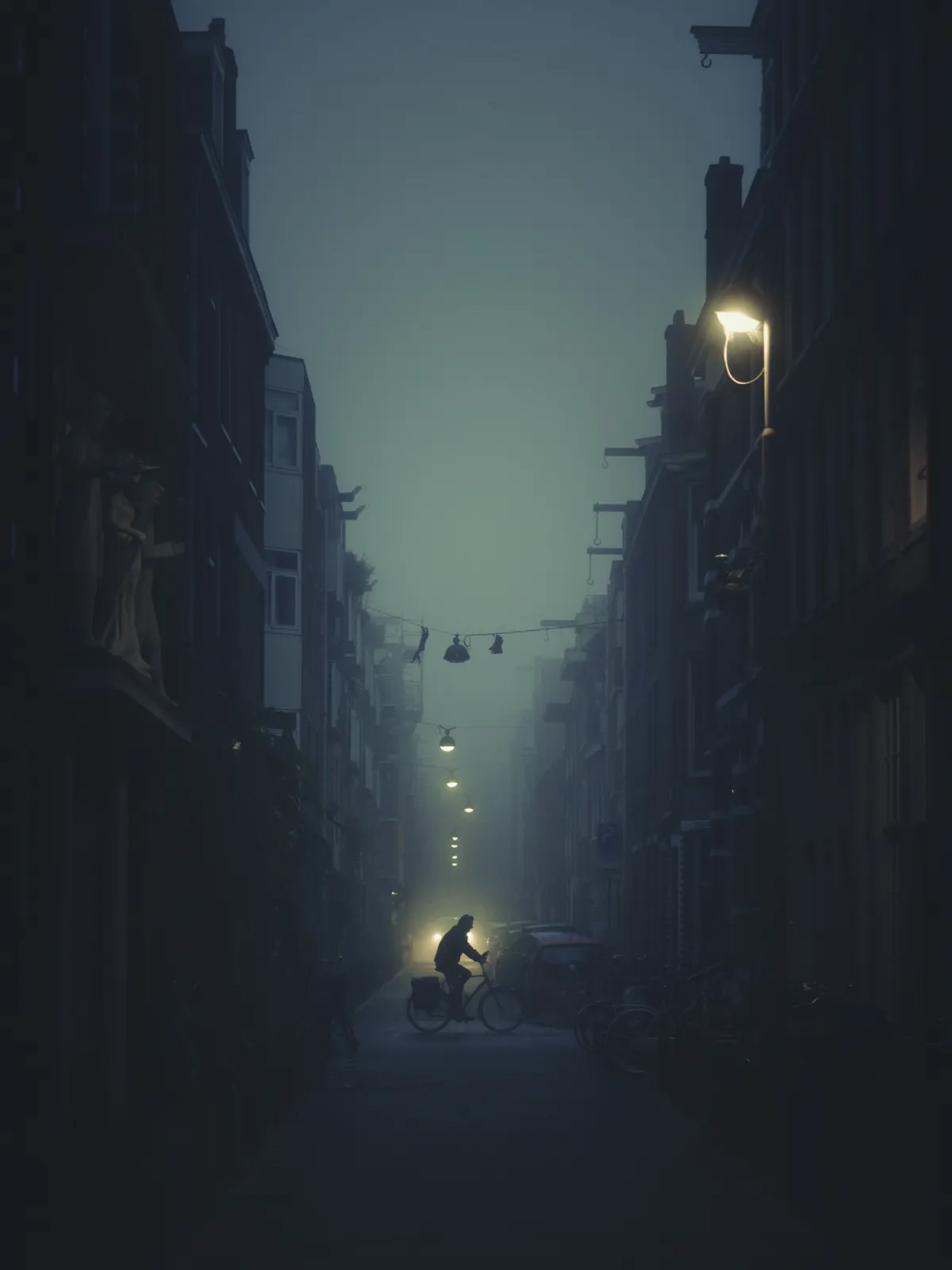Stille Fietsrit: Een Mystieke Reis door de Mist